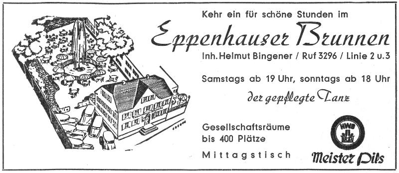 EU/D/NW/HA/Eppenhausen/195xxxxx SW-Anzeige Eppenhauser Brunnen auf der Rueckseite eines Stadtuebersichtsplans von Hagen um 1955